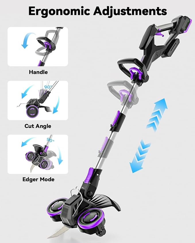 Weed Wacker Cordless, GearBrushless™, 3-in-1 Edger/Mower/Trimmer with Blade, 120 Min Runtime(Two 4.0AH Batteries)