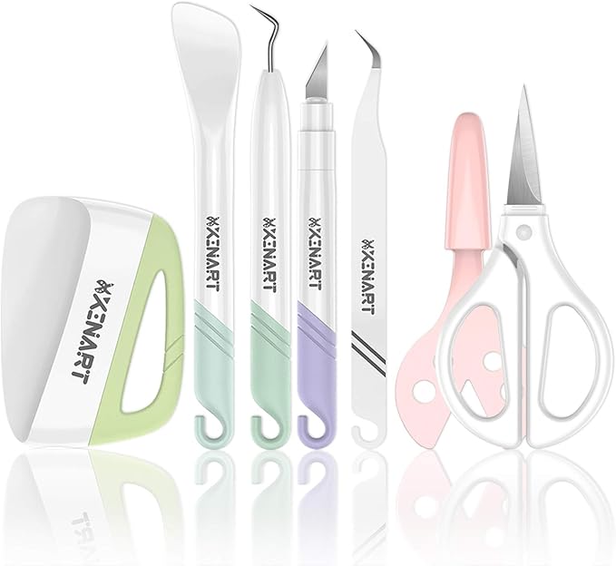 Xinart Weeding Tools Set for Cricut Vinyl Craft Knife/Weeder/Scraper/Spatula/Tweezers/Scissors Basic Weed Removal Tool Kit Weeding Cardstock