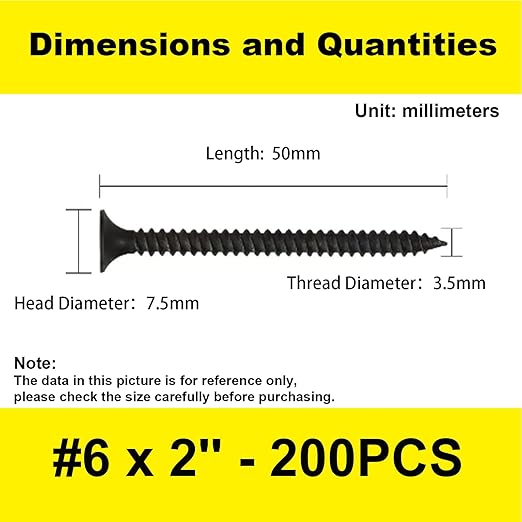 200 pcs Wood Screws, Phillips Flat Head Long Screws, Self-Tapping Countersunk Screws, Exterior Wood Screws, Fasteners for Various Woodworking Repairs and DIY Projects #6 x 2''(50 mm)