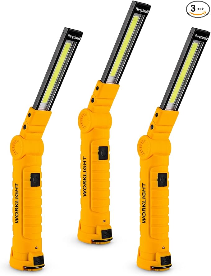 3 Pack Rechargeable LED Work Lights with Magnetic Base and 360° Rotation, 5 Modes for BBQ, Camping, Reading, and Car Repair