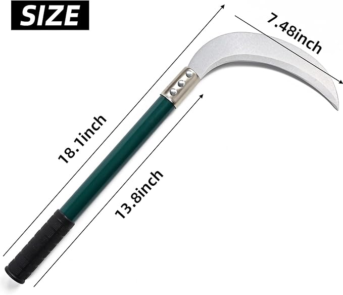 Sickle Knife Brush Clearing Garden Tool with Carbon Steel Blade for Yard Work, Weeding