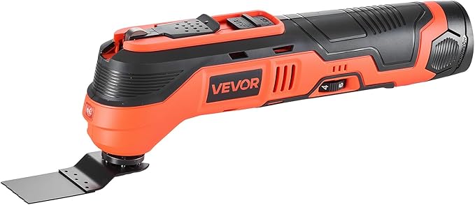 VEVOR Cordless Oscillating Tool, 12V Multitool Oscillating Saw Tool with 6 Variable Speeds 6000-17500 OPM, 3.2° Oscillation Angle, 2.0Ah Battery Pack & Charger, 8PCS Saw Accessories & LED Work Light