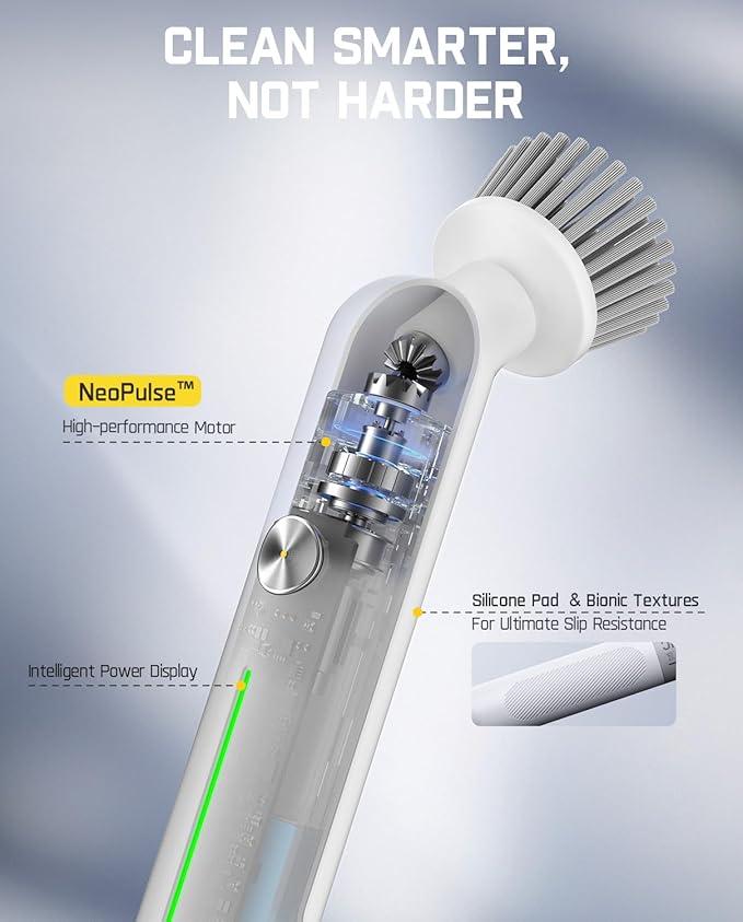 Fanttik G9 Nano Cordless Spin Scrubber with NeoPulse Motor, IPX7 Waterproof Grout Brush, 8 Replaceable Heads & LED Display for Cleaning Bathroom, Tile, Corners - White