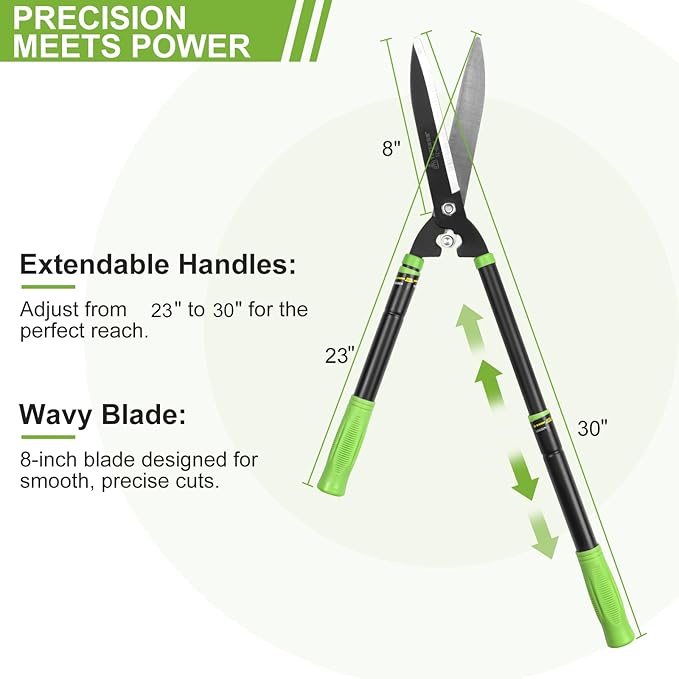 23-30" Telescoping Hedge Clippers, Extendable Garden Shears for Trimming Hedges, Shrubs & Bushes, Manual Hedge Shears with Adjustable Blade Tension for Yard Landscaping