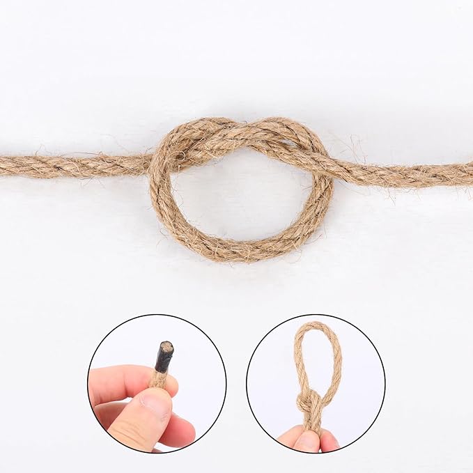 7 mm Jute Rope, 328 Feet Hemp Rope, Heavy Duty Jute Twine for Cat Scratch Post, Climbing Plants, Balcony Guardrail