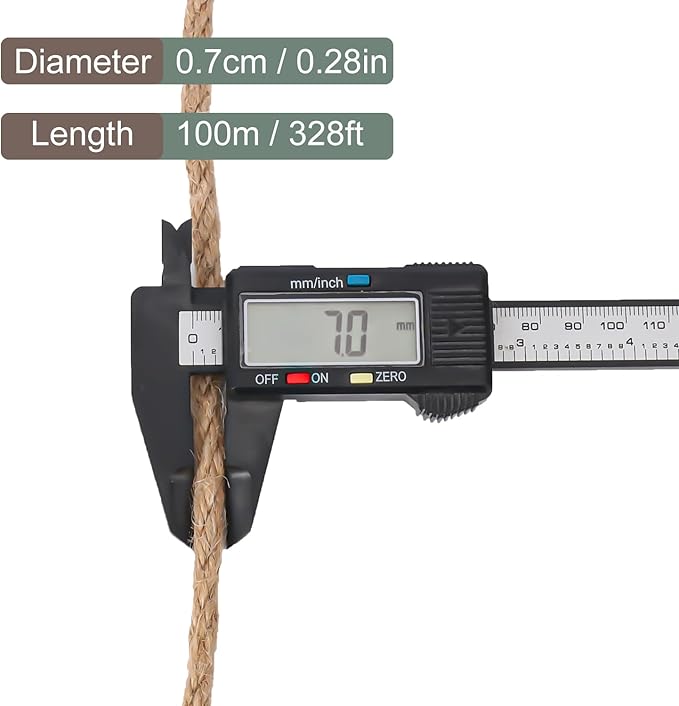7 mm Jute Rope, 328 Feet Hemp Rope, Heavy Duty Jute Twine for Cat Scratch Post, Climbing Plants, Balcony Guardrail