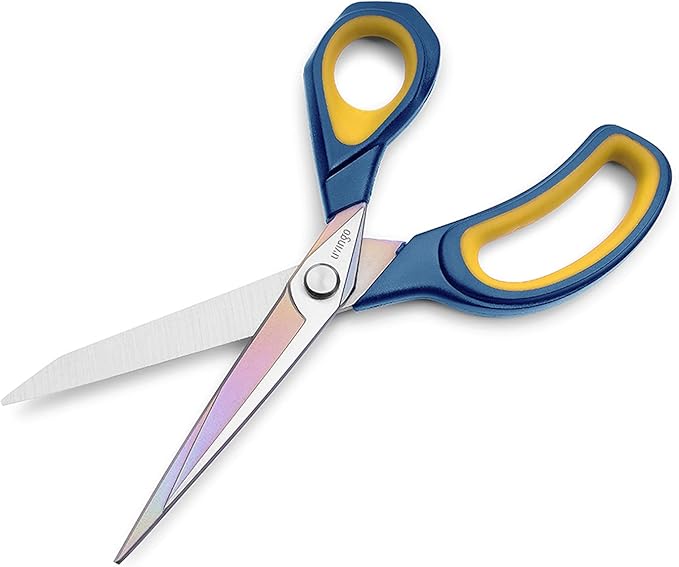 LIVINGO 8.5” Premium Fabric Scissors, Heavy Duty All-Purpose Titanium Coating Forged Stainless Steel Sharp Sewing Tailor Dressmaking Shears Comfort Grip Crafting Leather Cutting, Navy Blue/Yellow