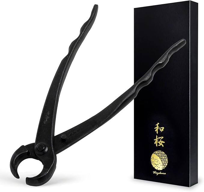 Wazakura Hand Forged Knob Bonsai Cutter Made in Japan 8-1/4 inch (210mm), Japanese Gardening Tools, Round Edge Concave Branch Cutter Black