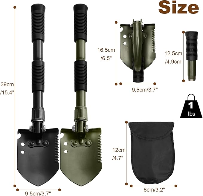 Folding Camping Shovel, Carbon Steel Multi-Tool Survival Shovel for Outdoor, Emergency, Hiking, Car Off-Road (Black)