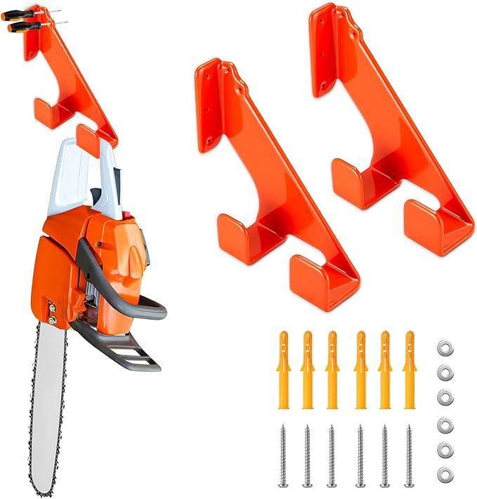 2 Pack Chainsaw Holder, Wall Mount Chainsaw Hanger, 180 LB Heavy Duty Chainsaw Rack Storage Hook for Garage Organizer, Chainsaw Accessories, Universal Fit for Stihl, Poulan, Poulan Pro, Husqvarna