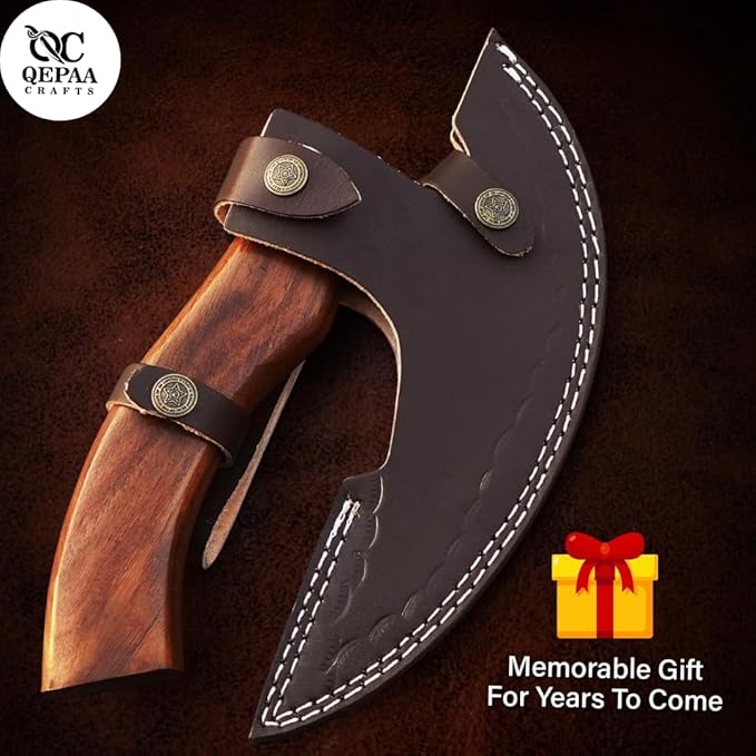 Multipurpose Viking Pizza Axe with Sheath, Viking Butcher Axes, Cutter - Burned Wood Handle & Heavy Duty Skull Head - Perfect for Cutting Pizza, Meat, Vegetables(Skull)