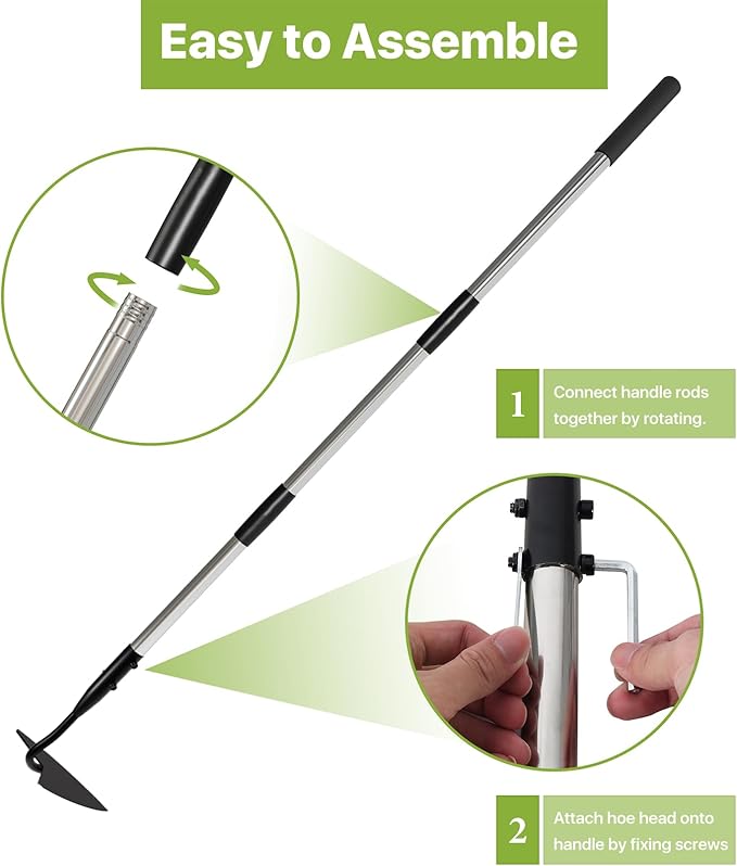 Warren Hoe Garden Tool, Heavy Duty Garden Hoes for Weeding Long Handle, Easy Stand Up Triangle Weeder Tool for Garden, 35-66 inch Adjustable Gardening Hoe for Weed, Trench, Loosen Soil, Landscape