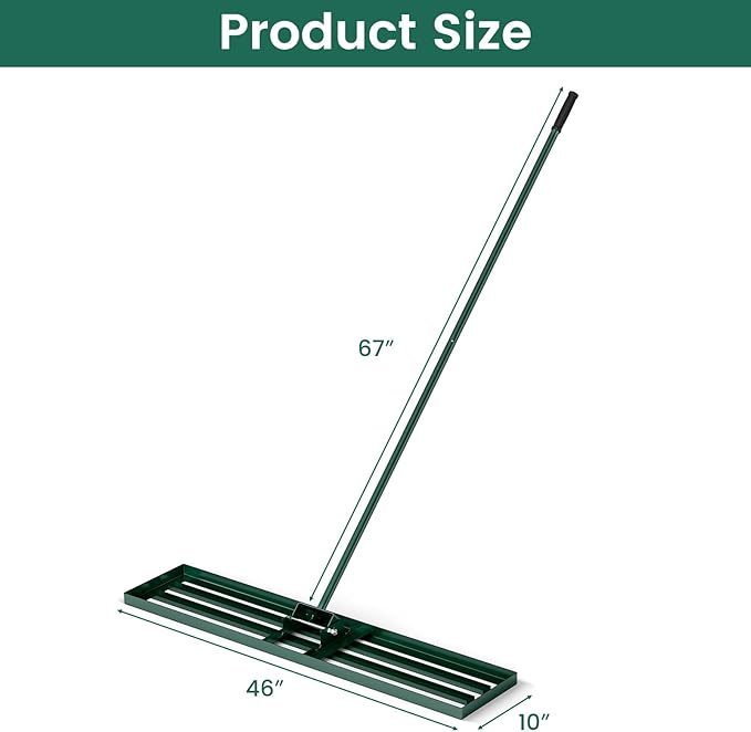 Goplus Lawn Leveling Rake, 46" x 10" Heavy Duty Level Lawn Tool w/ Ergonomic Handle for Soil, Effort-Saving Landscape Rake for Garden, Backyard, Golf Course, Farm, Pasture