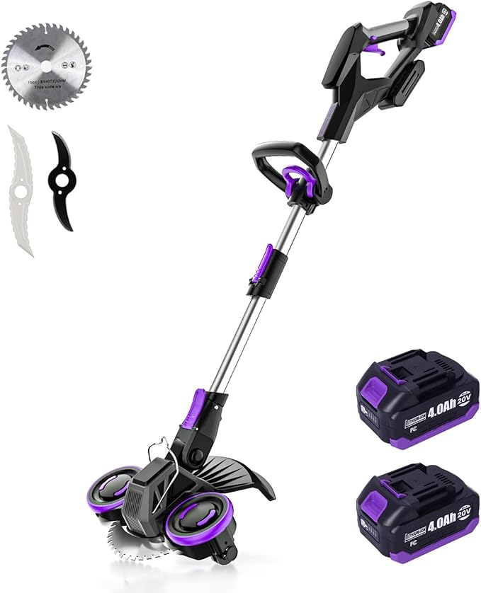 Weed Wacker Cordless, GearBrushless™, 3-in-1 Edger/Mower/Trimmer with Blade, 120 Min Runtime(Two 4.0AH Batteries)
