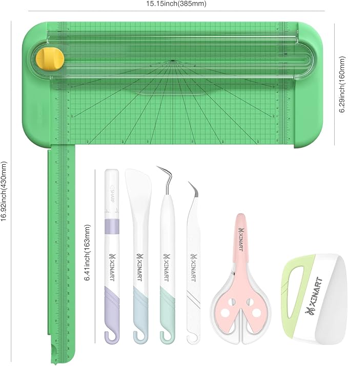 Xinart Paper Trimmer Tool Set A4 Craft Paper Cutter Weeding Tool Set Craft Knife/Weeder/Scraper/Spatula/Tweezers/Scissors Basic Tool Kit for Vinyl, Paper, Coupon, Label, Photo and Cardstock