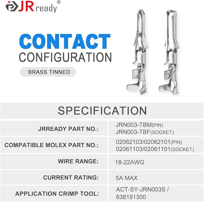 JRready ST6552 .062” Pin Connector Kit 3.68mm Pitch Upgraded Handle Pin Removal Crimping Tool 2pin 3pin 4pin 6pin Molex Wire Connectors Housing 18-24AWG Pins Sockets 1.57mm Diameter