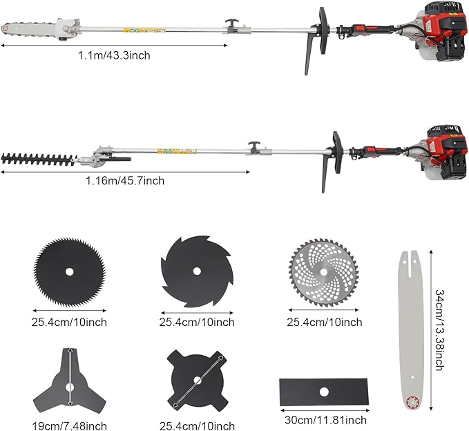 52cc Gas Powered Weed Trimmer 5 in 1 Gas Weed Wacker Handheld Hedge Trimmer 2-Stroke Air-Cooled Gasoline Engine Grass Edger Brush Cutter Pole Saw for Grass and Bush
