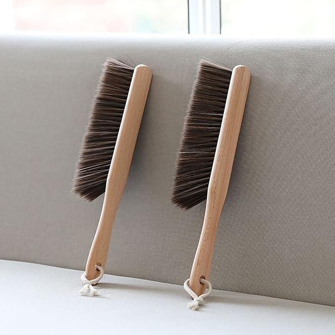 Wooden Handle Brush Hand Broom Household Cleaning Brush Soft Bristles Dusting Brush for Bed,Sofa,Furniture,Clothes,Car