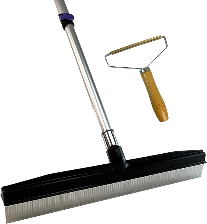 Room Groom PET Carpet Rake Groomer with Telescoping 54 " Adjustable Handle, with Lint Remover Brush Tool, Carpet Brush for Pet Hair and Refreshing Carpets, (Black/Purple)