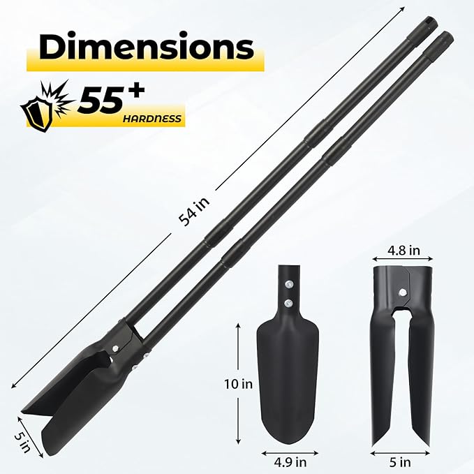 Post Hole Digger Tool, Heavy Duty Post Hole Digger with 55 Inch Handle, Dual Sharp Blades for Soil Plugging, Digging, Cultivating, Weeding, Manual Post Hole Digging Tool Garden Shovel, Black