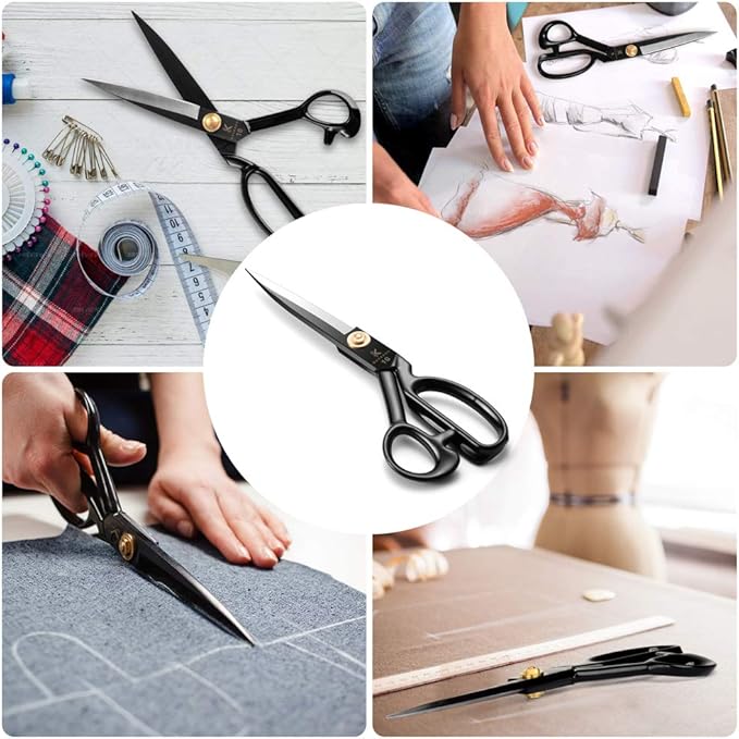 Sewing Scissors, 10 Inch Fabric Dressmaking Scissors Upholstery Office Shears for Tailors Dressmakers, Best for Cutting Fabric Leather Paper Raw Materials Heavy Duty High Carbon Steel(Right-Handed)