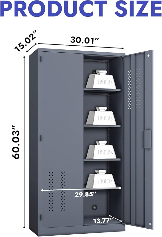 KAER Metal Garage Storage Locker 72" H Garage Cabinets with 2 Doors 4 Adjustable Shelves and Tool Board Tool Cabinets for Warehouse Basement Home Office - Assembly Required
