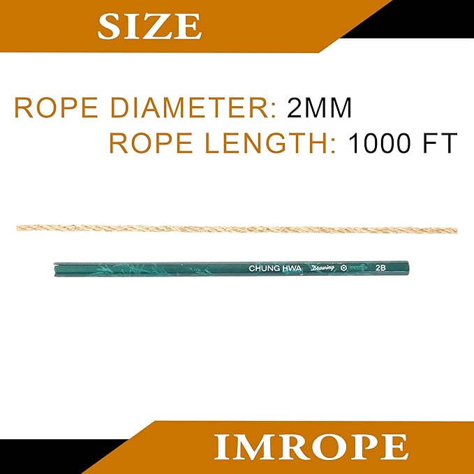 2mm x 1000 Feet Natural Jute Rope, Twine for Gardening Tomato Climbing Plant Tie Floristry Crafts Gift Wrapping Packing Decor