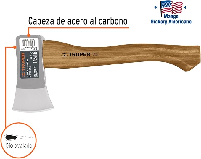 TRUPER HC-1-1/4 1 1/4 lb Camp Axe, 14" Hickory Handle 1 1/4 Lb (0.5 Kg)