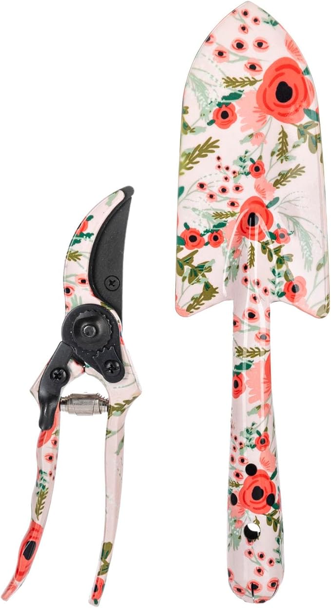 Ganz Garden Fashion Hand Tool Planting Trowel Shovel and Pruning Shear Starter Kit Metal Floral Set of 2