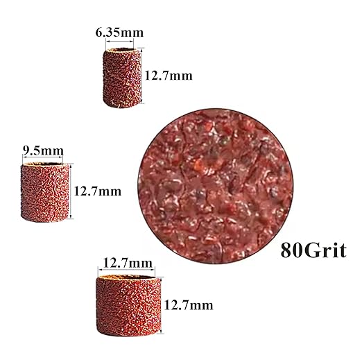 Asieg Tool Sanding Drum Kit 142Pcs 80Grit, 1/2" & 3/8" & 1/4" Diameter Drum Sanding Band with 3.17mm Shank Mandrels for Drill Dremel Rotary Tools Nails Drill