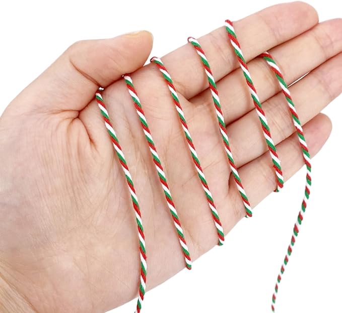 Leecogo Christmas Twine - Red, Green & White Cotton Bakers & Butchers Twine - 656 Feet for Xmas Gift Wrapping, DIY Crafts & Home Decoration