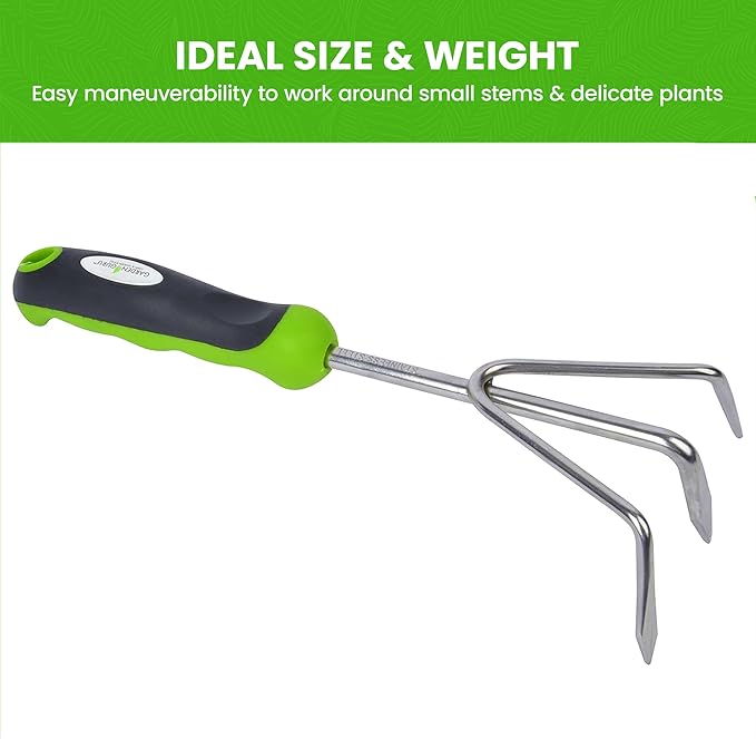 Garden Guru Hand Cultivator - Stainless Steel Hand Rake Soil Tiller with Ergonomic Handle, Great for Gardening, Cultivating, Loosening and Weeding (4 Pack)