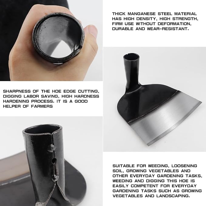 Hand Hoe Head Replacement Round Eye Grub Hoe for Gardening, Soil Loosening, Weeding and Digging(18.5cm)