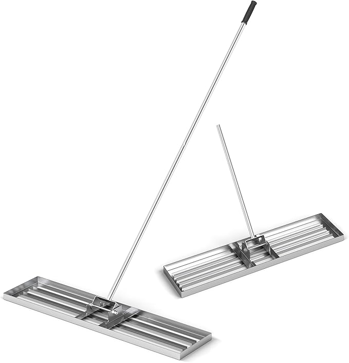 Goplus Lawn Leveling Rake, 42" x 10" Heavy Duty Level Lawn Tool w/ Ergonomic Handle for Soil, Effort-Saving Landscape Rake for Garden, Backyard, Golf Course, Farm, Pasture, Silver