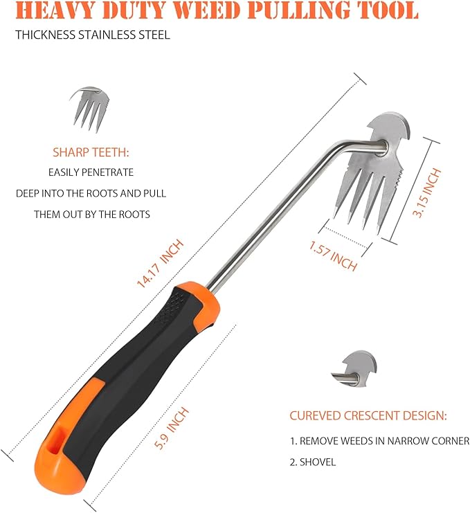 Weed Puller Tool and Garden Shovel, Fecsam Weeder, Sturdy Manual Hand Trowel Spade - Comfortable Handle for Gardening Yard Grass Dandelion Root Pulling, Digging