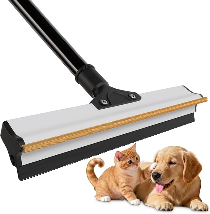 Carpet Rake for Pet Hair Removal - Dual Head Carpet Scraper & Rubber Broom with 50inch Handle for Carpet, Sofa, Car - Pet Hair Remover Tool for Cat & Dog