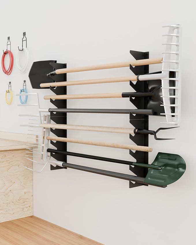 Garage Tool Organizer Wall Mount, Shed Yard Organization Racks for Walls, Horizontal Tool Racks, Shovels and Rakes, 2FT