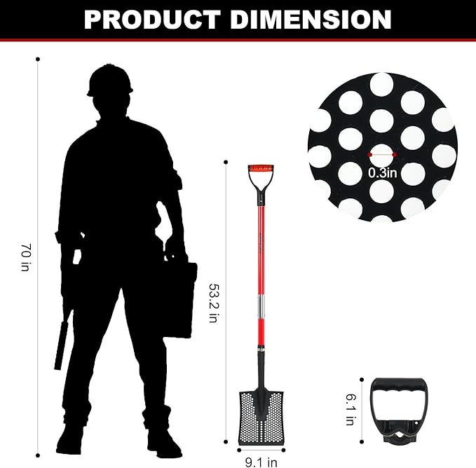Sifting Shovel, Heavy Duty Sand Sifter Shovel with Ergonomic Grip for Beach, Farm and Garden, Chicken Coop Poop Scooper - 53.2 inch