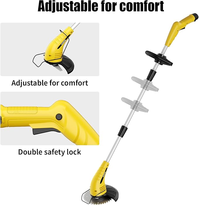 Aokia Electric Weed Wacker Cordless: Weed Trimmer Grass Cutter Lightweight,2.0Ah Battery Powered with Fast Charger, Lawn Mower Grass 2 Blade Types for Lawn, Garden, Yard, Yellow