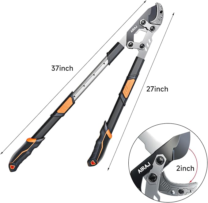 AIRAJ 27-37'' Extendable Anvil Loppers,Tree Trimmer Heavy Duty with Compound Action,Branch Cutter with 2” Cutting Capacity,Chops Thick Branches Ease,Garden Lopper for Gardening Pruning Shears