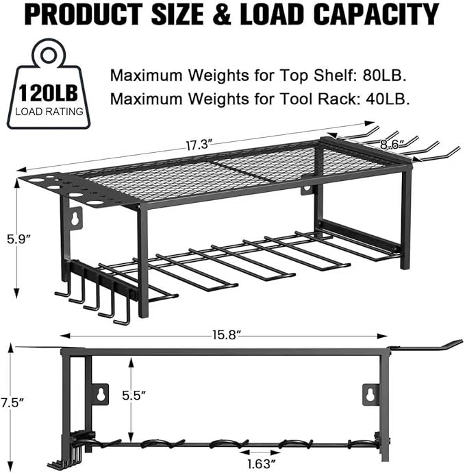 Lisgicabin Power Tool Organizer Wall Mount, Heavy Duty Drill Storage Rack with 4 Drill Holders and Drill Bit Rack, Efficient Drill Storage for Garage, Tool Room, and Workshop,2layer-Black
