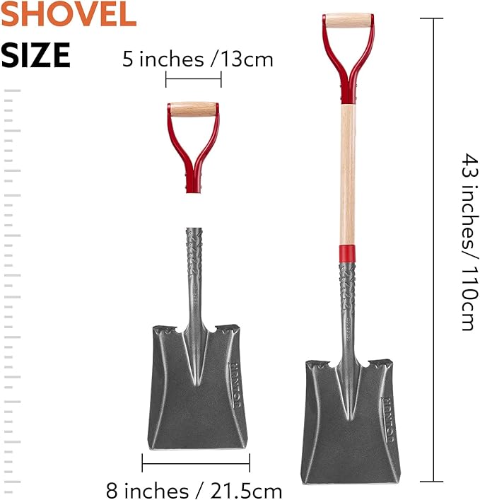 Heavy Duty Short Handle Square Flat Transfer Shovel for Gardening,Yard Work,Farming,Construction, 43 inches
