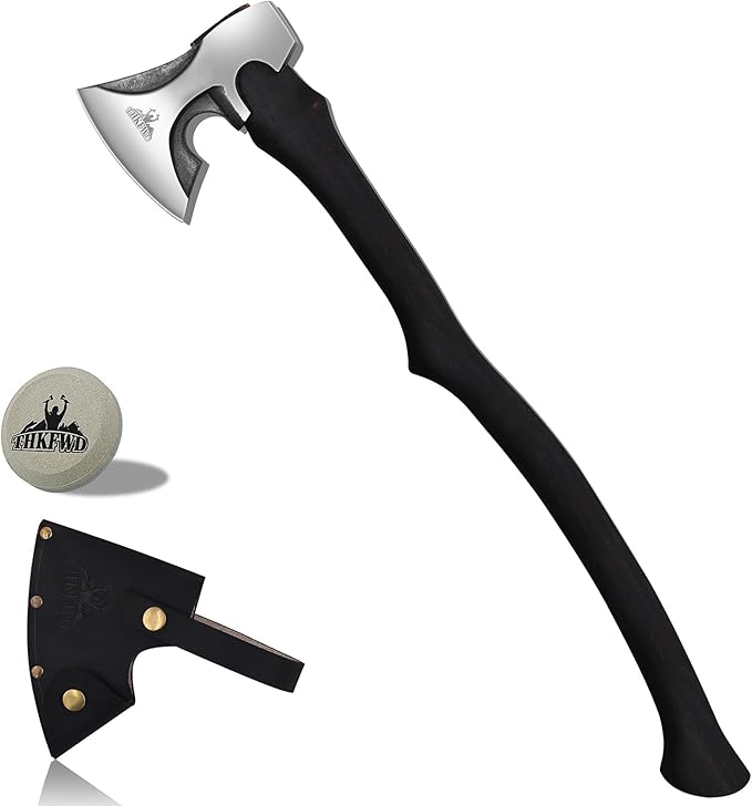 Camping Hatchet -Chopping Axe with Leather Sheath, 28.2" Forged Carbon Steel Wood Splitting Axe for Chopping Camping Survival