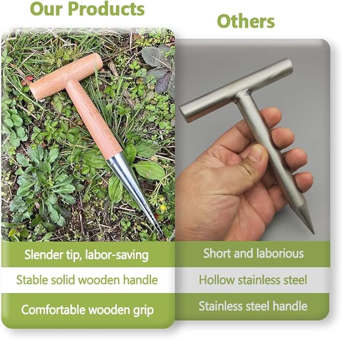 Hand Dibber, Seed Dibber, Garden Dibber, Dibber Garden Tool, Galvanized Alloy Head, Bulb Planter for Planting Flowers Tulips Daffodils Dahlias