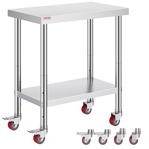 Mophorn 30x18x34 Inch Stainless Steel Work Table 3-Stage Adjustable Shelf with 4 Wheels Heavy Duty Commercial Food Prep Worktable with Brake for Kitchen Prep Work