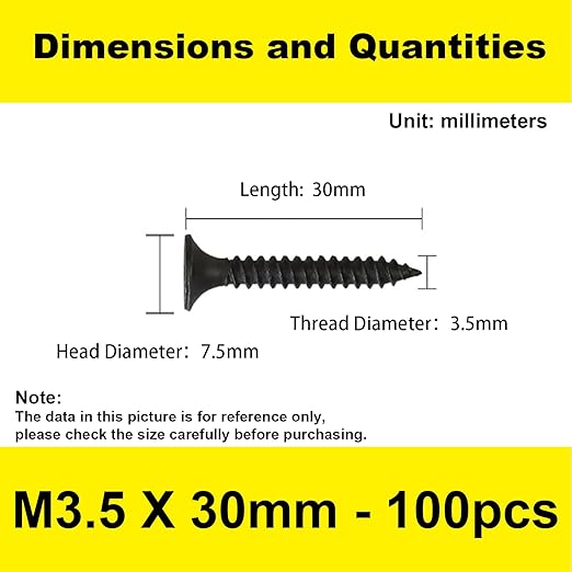 #6 x 1-1/4'' Black Wood Screws, Phillips Flat Head Screws, Screws for Kitchen Cabinets, Self-Tapping Countersunk Head Screw for Various Woodworking Repairs and DIY Projects (100 pcs)