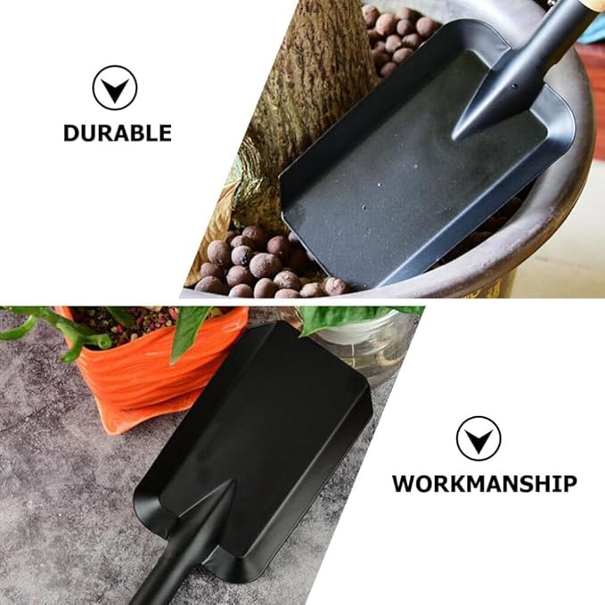 Veemoon Small Fireplace Ash Shovel Gardening Shovel with Wood Handle Iron Coalshovel for BBQ Fireplace Ash Sweep Planting Supplies Outdoor Hiking Indoor and Outdoor, 15inch Black