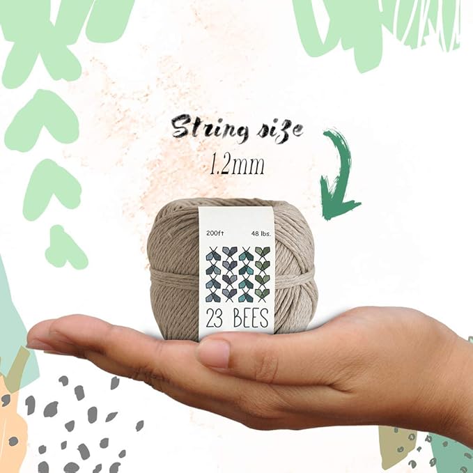 100% Organic Hemp Cord, Twine, String for Jewelry, Beading, Macrame, Crafts, 23 Bees (200ft x 48 lb.) Natural