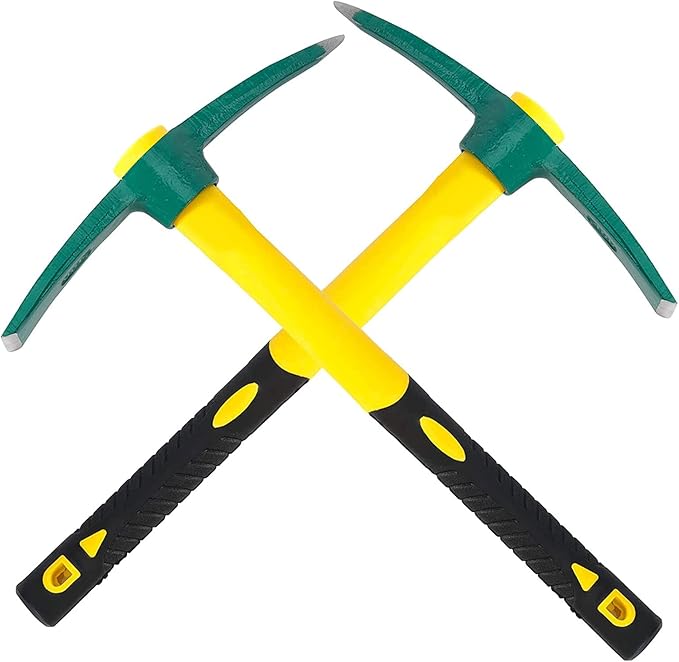 ZOENHOU 2 PCS 15-Inch Solid Pick Mattock, Forged Garden Pick, Weeding Mattock Hoe Agriculture Hand Tools with Heavy-Duty Fiberglass Handle for Weeding Cultivating Camping Prospecting