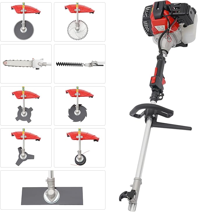 52cc Gas Powered Weed Trimmer 5 in 1 Gas Weed Wacker Handheld Hedge Trimmer 2-Stroke Air-Cooled Gasoline Engine Grass Edger Brush Cutter Pole Saw for Grass and Bush